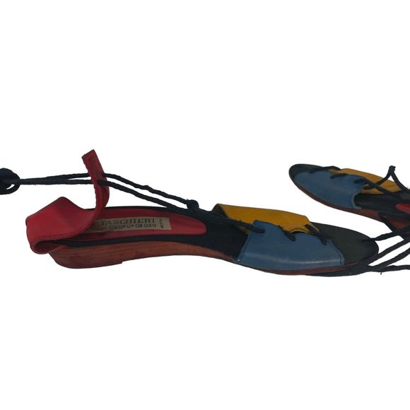 Tino Taschieri per Effebi Italian Multicolor Leather Lace Up Sandals Size 38 - Picture 5 of 8